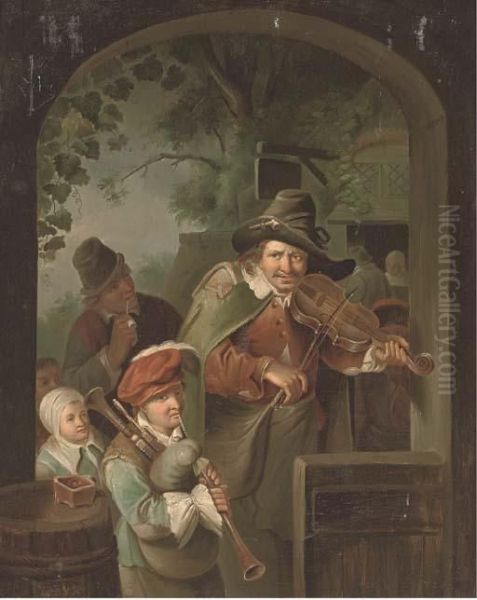 Musicians At An Entrance To An Inn Oil Painting by Willem van Mieris