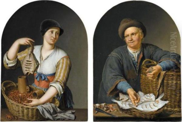 Fish Wife (#) The Fish Seller Oil Painting by Willem van Mieris