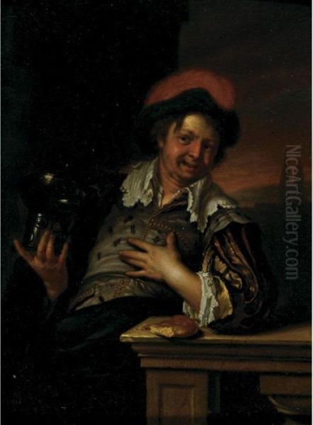 A Man Holding A Large Roemer Oil Painting by Willem van Mieris