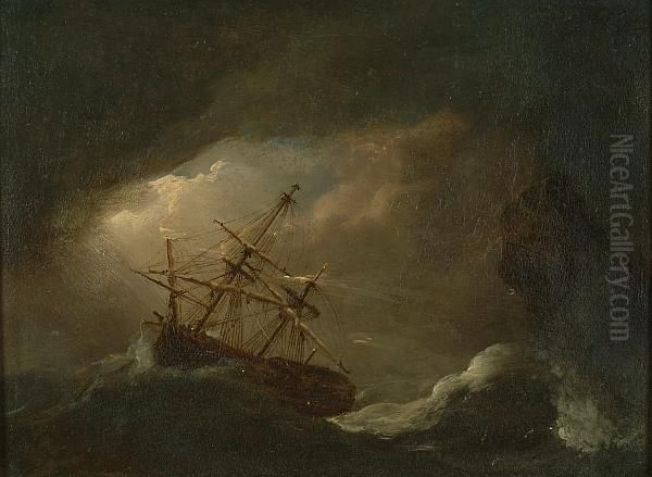 Ship Dismasted In A Storm Oil Painting by Willem van Mieris