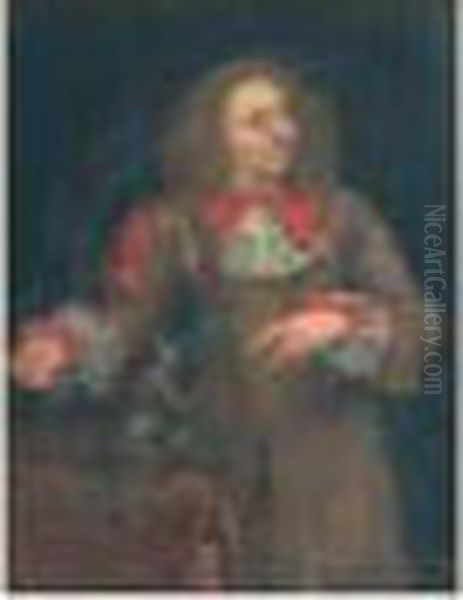 Portait De Gentilhomme Accompagne D'un Singe En Laisse Oil Painting by Willem van Mieris