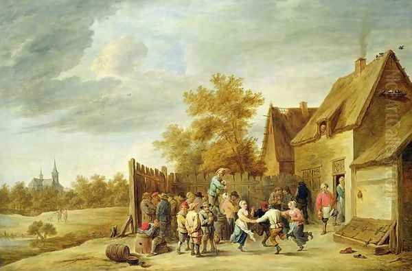 Peasants Dancing Outside an Inn Oil Painting by David The Younger Teniers