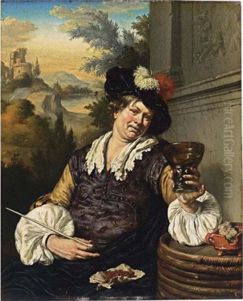 A Man Seated Holding A Oil Painting by Willem van Mieris