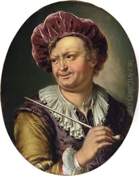 A Man Holding A Pipe Oil Painting by Willem van Mieris