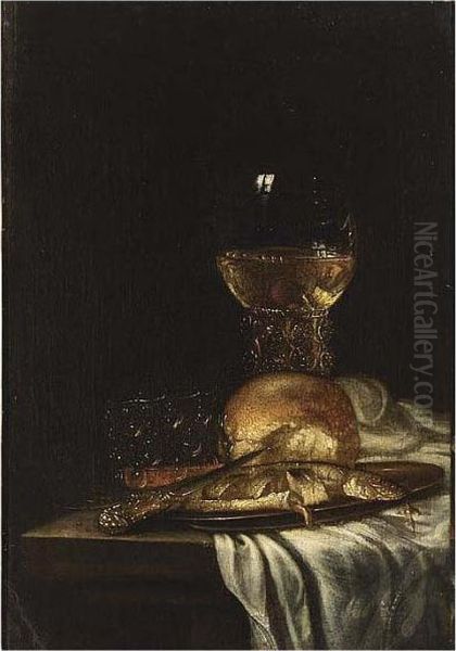 A Pewter Plate And A Knife Oil Painting by Willem van Mieris