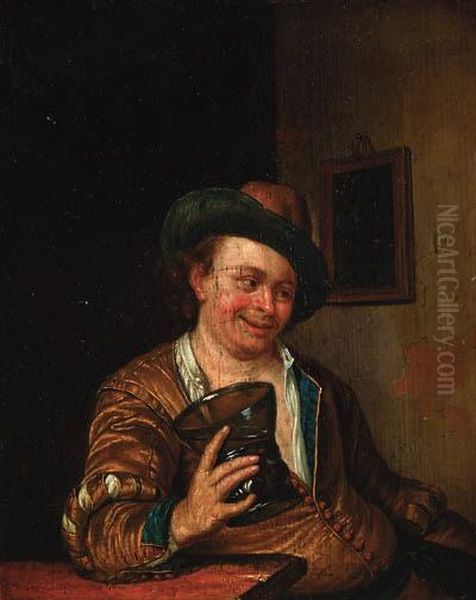 A Peasant Man Holding A Large Roemer At A Table In Aninterior Oil Painting by Willem van Mieris