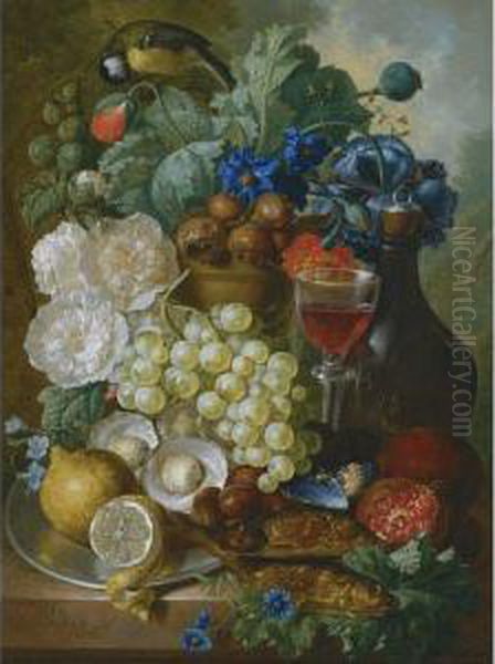 Still Life With Fruit And Flowers Oil Painting by Jan van Os