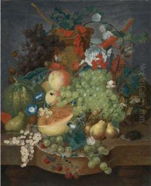 Fruit Still Life With A Mouse On A Ledge Oil Painting by Jan van Os