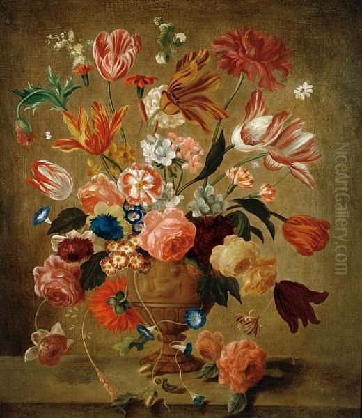 Still Life Of Flowers In An Urn Oil Painting by Jan van Os