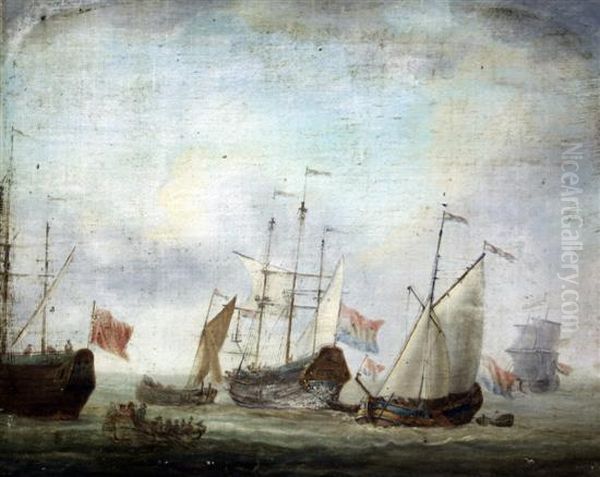 Shipping At Sea Oil Painting by Jan van Os