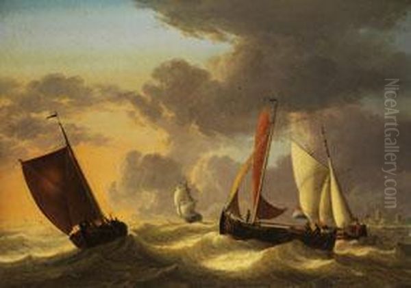 Segelschiffe Auf Bewegter See Oil Painting by Jan van Os