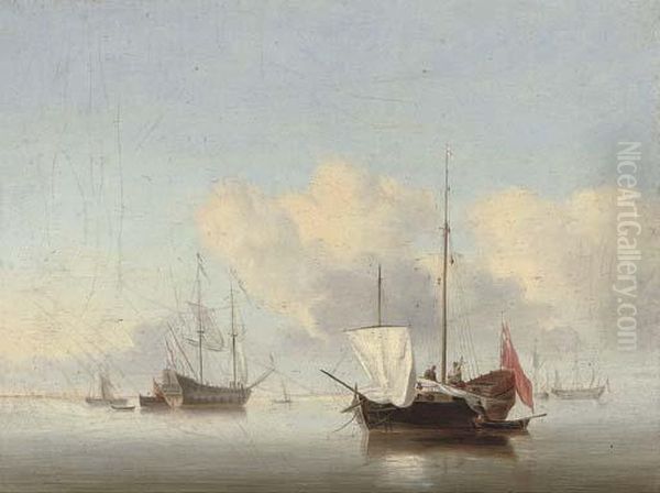 Shipping In A Calm Oil Painting by Jan van Os