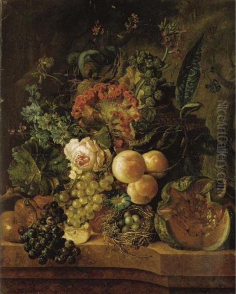 Fruit And Flowers Oil Painting by Jan van Os