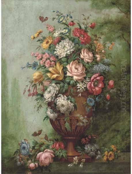 Flowers In A Sculpted Urn On A Stone Ledge Oil Painting by Jan van Os