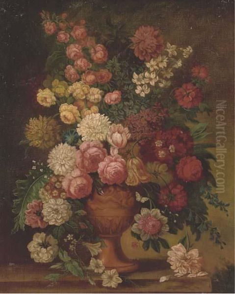 Roses, Chrysanthemums And Other Flowers Oil Painting by Jan van Os