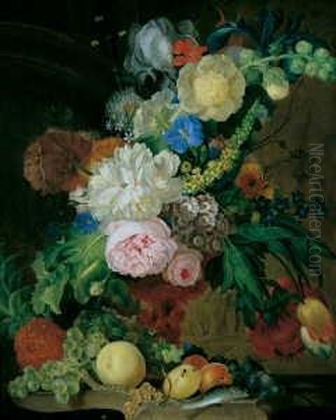 Blumen- Und Fruchtestilleben. Oil Painting by Jan van Os