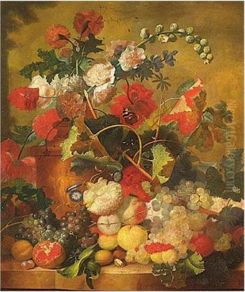 Sill Life Of Various Flowers In A Terracotta Vase Oil Painting by Jan van Os