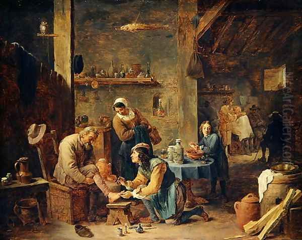 The Barbers Shop Oil Painting by David The Younger Teniers