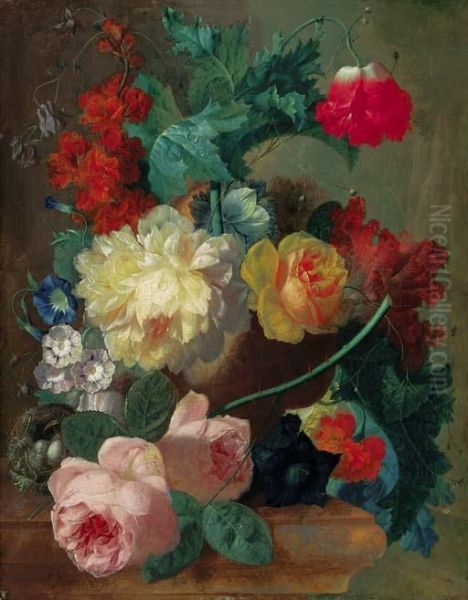 Flowers In A Terracotta Vase Oil Painting by Jan van Os