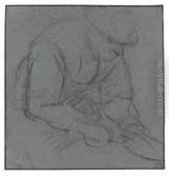 Half-length Study Of A Figure, Possiby Cooking Oil Painting by Adriaen Jansz. Van Ostade