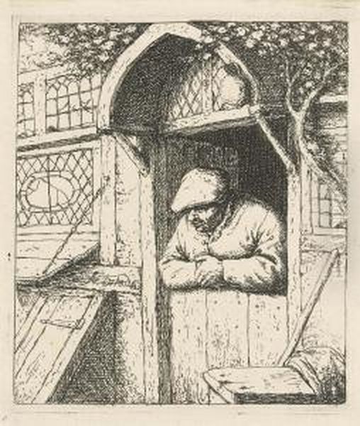 A Peasant Leaning On His Doorway Oil Painting by Adriaen Jansz. Van Ostade