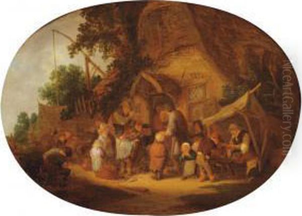 Peasants Making Music At A Village Feast Oil Painting by Adriaen Jansz. Van Ostade