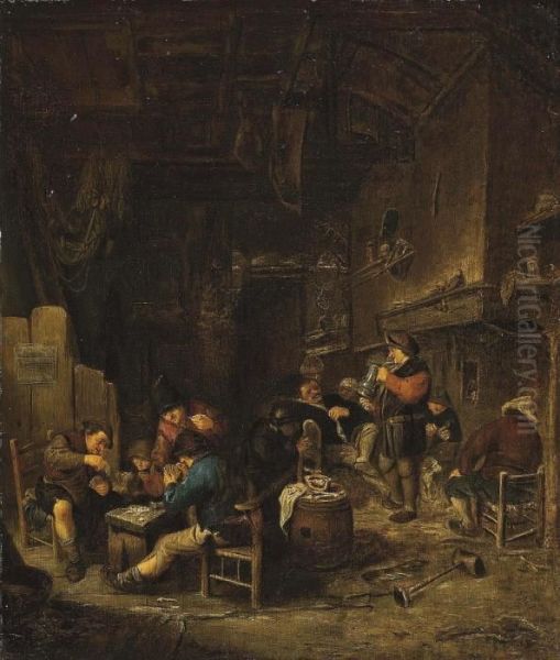 Peasants Carousing And Playing Cards In A Tavern by Adriaen Jansz. Van Ostade