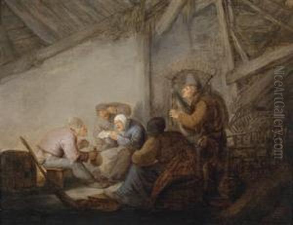 Peasants In A Tavern Oil Painting by Adriaen Jansz. Van Ostade