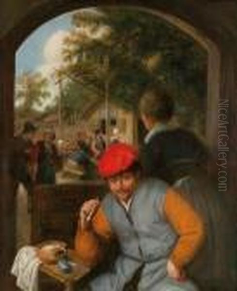 Fumeurs A La Taverne. Oil Painting by Adriaen Jansz. Van Ostade