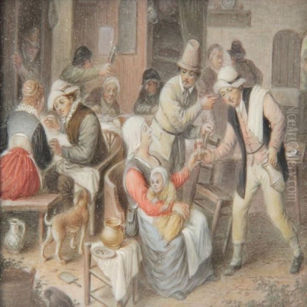 Inn Interior Oil Painting by Adriaen Jansz. Van Ostade