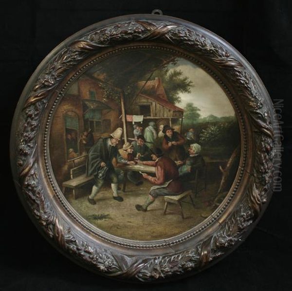 Revellers Beside A Tavern Oil Painting by Adriaen Jansz. Van Ostade