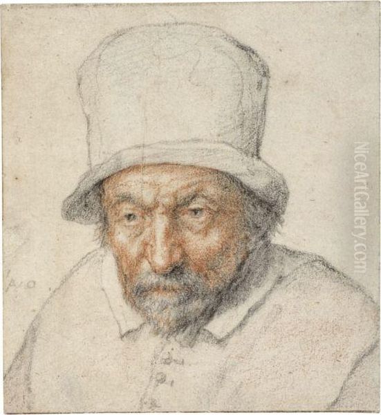 A Study Of A Bearded Man Wearing A Hat Oil Painting by Adriaen Jansz. Van Ostade