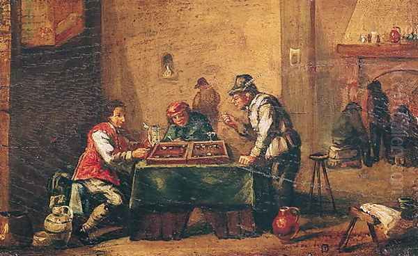 Men Playing Backgammon in a Tavern Oil Painting by David The Younger Teniers