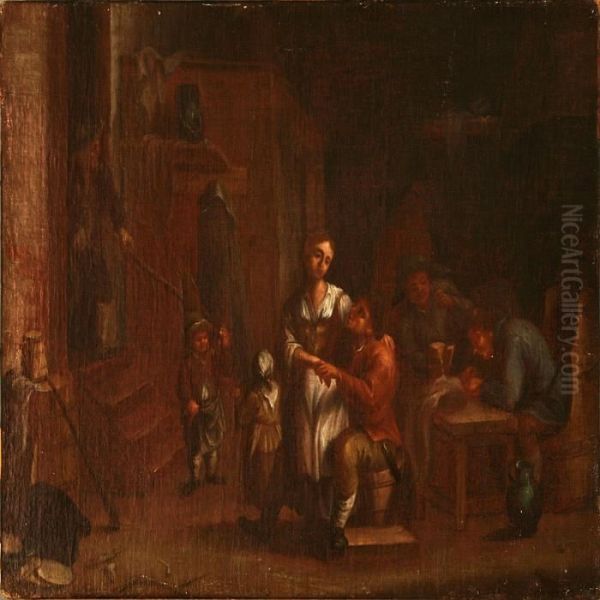 An Inn Scene Oil Painting by Adriaen Jansz. Van Ostade