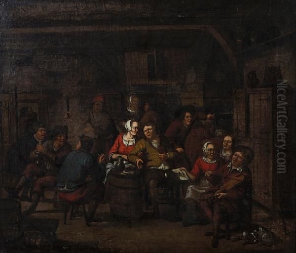 Peasants Carousing In A Tavern Oil Painting by Adriaen Jansz. Van Ostade