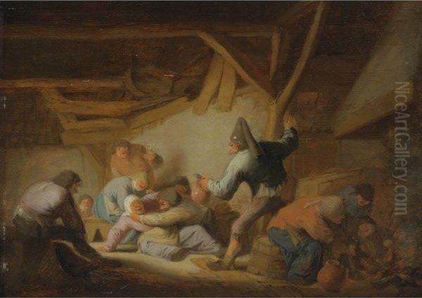 Peasant Brawl In A Tavern Oil Painting by Adriaen Jansz. Van Ostade