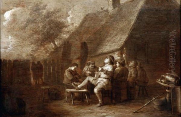 Scene De Taverne En Grisaille Oil Painting by Adriaen Jansz. Van Ostade