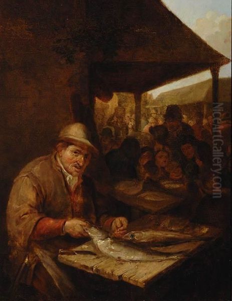 Fish Monger Oil Painting by Adriaen Jansz. Van Ostade