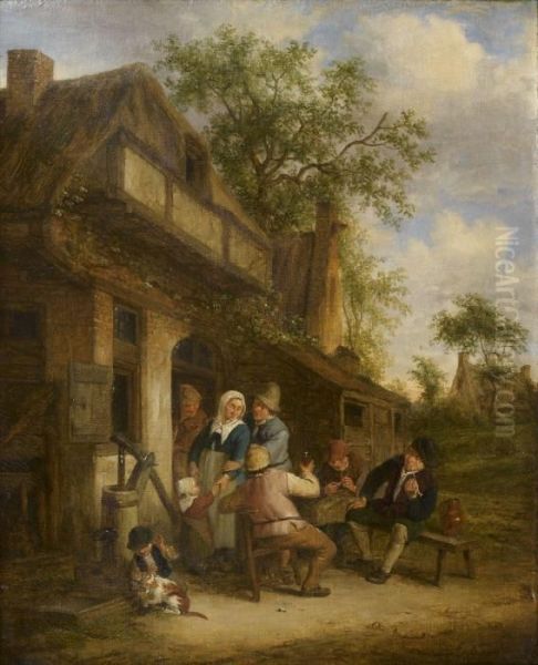 Buveurs Et Fumeurs Devant Une Auberge Oil Painting by Adriaen Jansz. Van Ostade