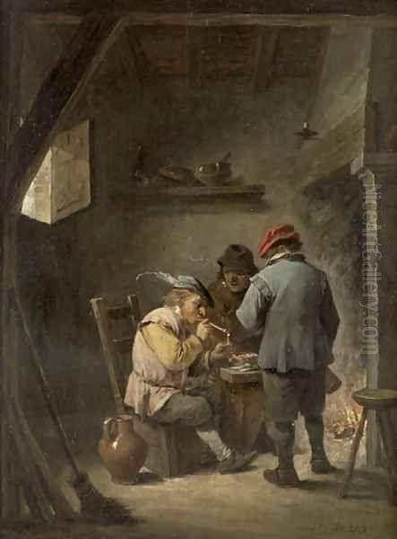 Peasants by an Inn Fire Oil Painting by David The Younger Teniers