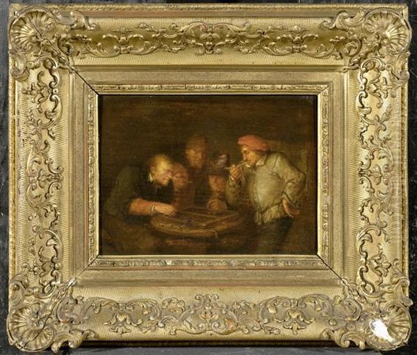 Men Playing Dice In A Tavern Oil Painting by Adriaen Jansz. Van Ostade