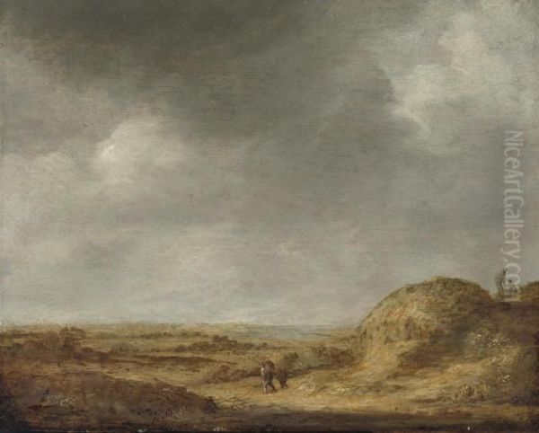 A Dune Landscape With Figures Oil Painting by Adriaen Jansz. Van Ostade