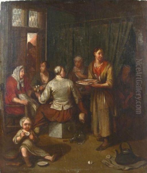 Interior Scene Oil Painting by Adriaen Jansz. Van Ostade