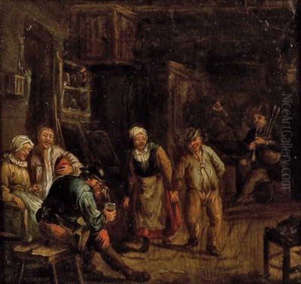 Bauernpaar Beim Tanz Mit Musikant Und Trinkendem Oil Painting by Adriaen Jansz. Van Ostade