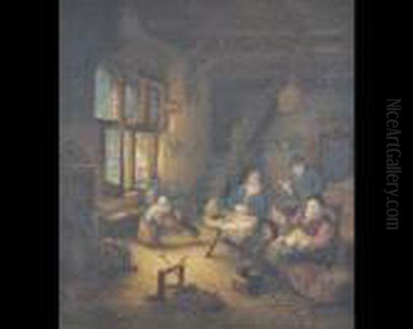 Interior Scene Oil Painting by Adriaen Jansz. Van Ostade