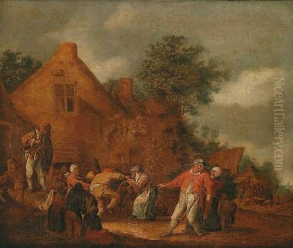 Contadini In Festa Al Villaggio Oil Painting by Adriaen Jansz. Van Ostade