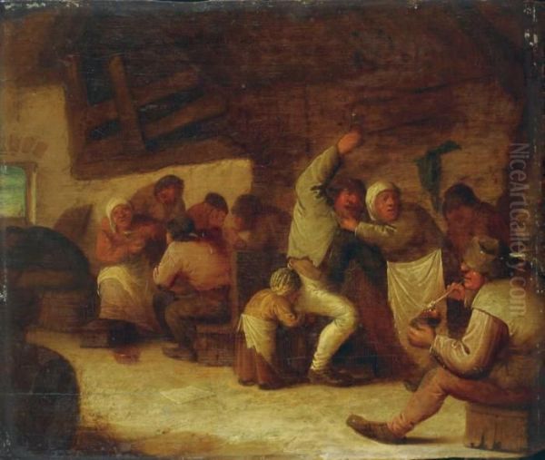 Ausgelassene Bauern Im Wirtshaus. Oil Painting by Adriaen Jansz. Van Ostade