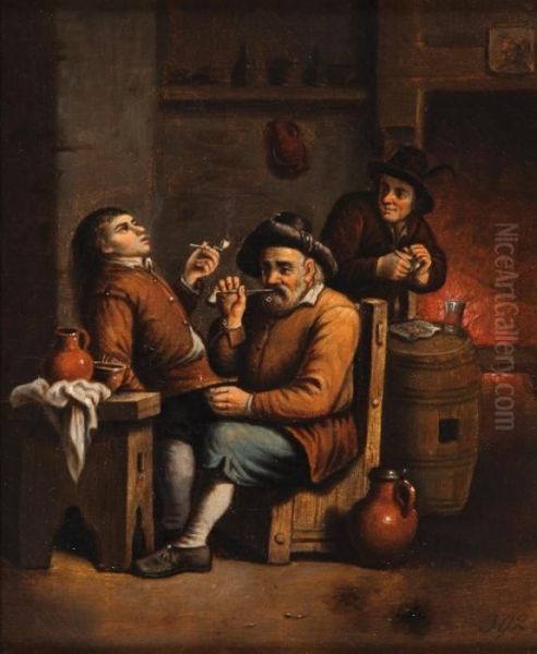 Interior Withthree Drinkers Oil Painting by Adriaen Jansz. Van Ostade