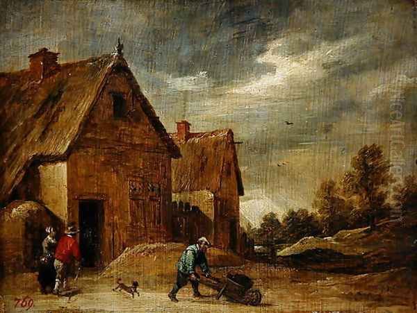 Farmer with Wheelbarrow Oil Painting by David The Younger Teniers