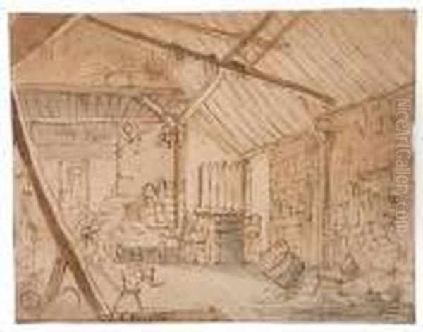 Interior Of A Barn Oil Painting by Adriaen Jansz. Van Ostade